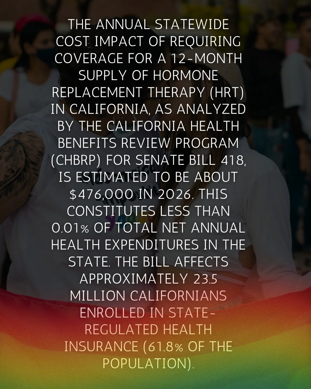 Image ID: Three slides with the following text about @gavinnewsom veto of SB 418

The first slide is most shadow with a queer couple kissing, and a rainbow flag on the bottom the white texts states: 

&quot;The annual statewide cost impact of requiri