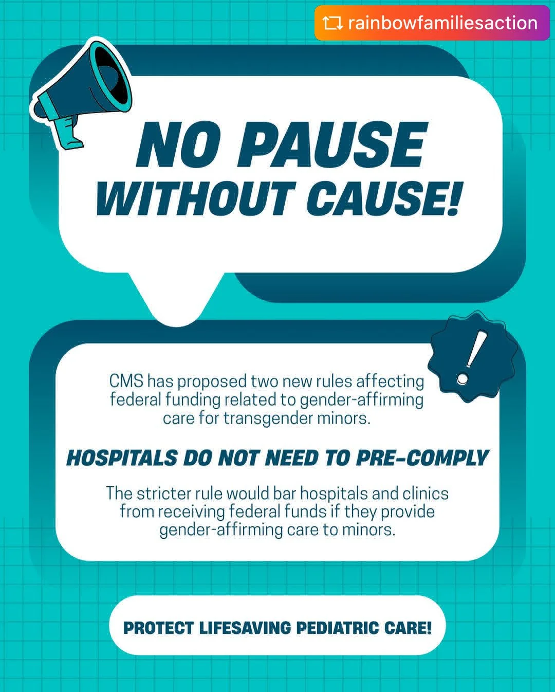 Thank you @rainbowfamiliesaction 
NO PAUSE WITHOUT CAUSE!
@sutterhealth @stanford.healthcare @stanfordchildrens @kaiserpermanente @ucsfchildrens protect lifesaving pediatric care!

🚨 The Federal government has proposed several rule and regulation ch