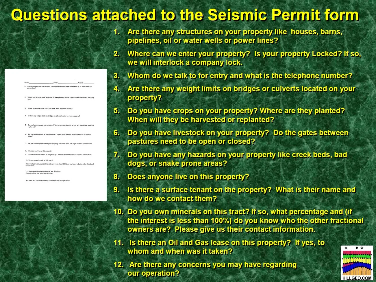 Questions Attached to the Seismic Permit Form