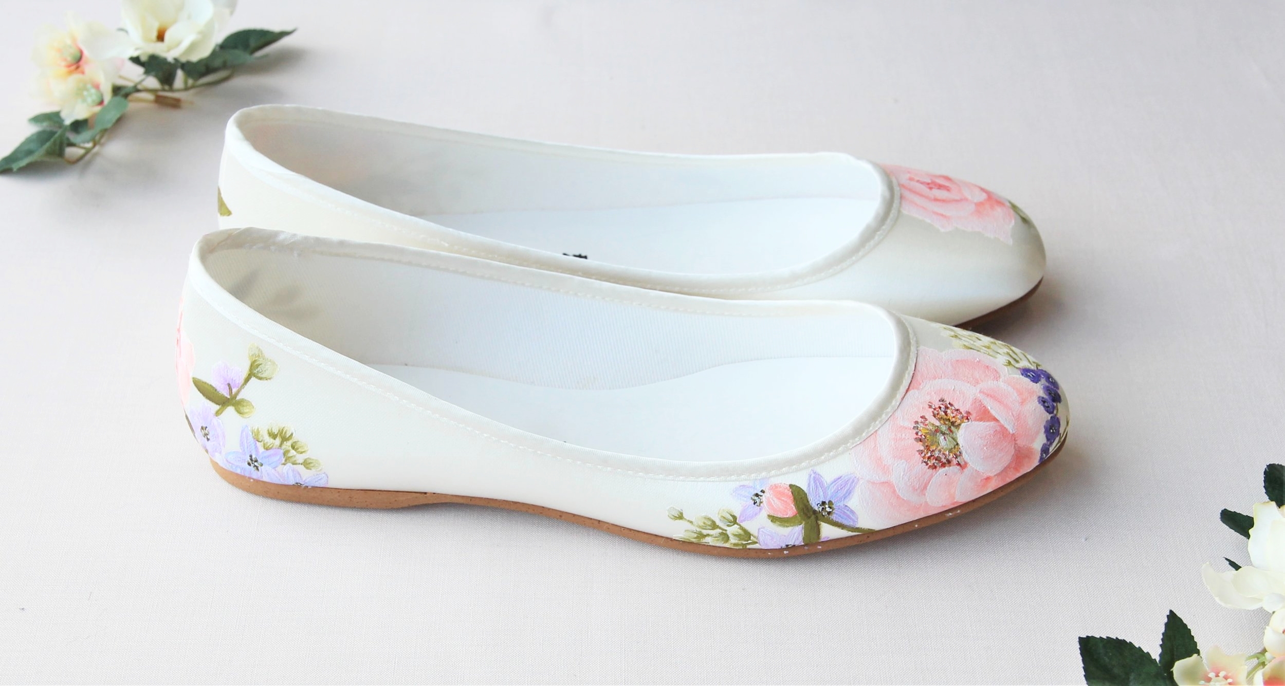 Unique Flat Wedding Shoes- Hand-painted by Elizabeth Rose —Bespoke Wedding  Accessories