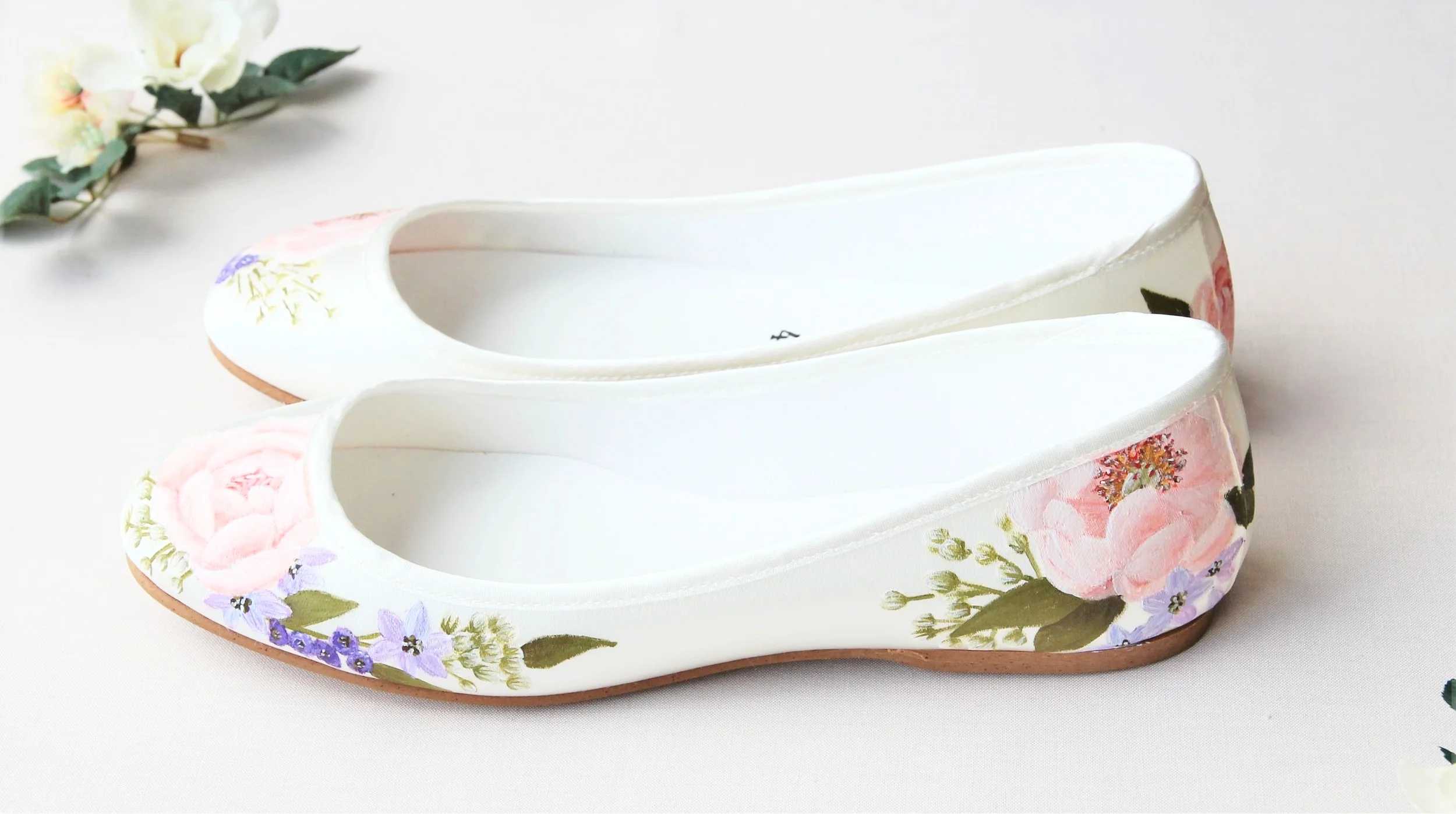 painted custom flat wedding ballerina shoes pink peony 