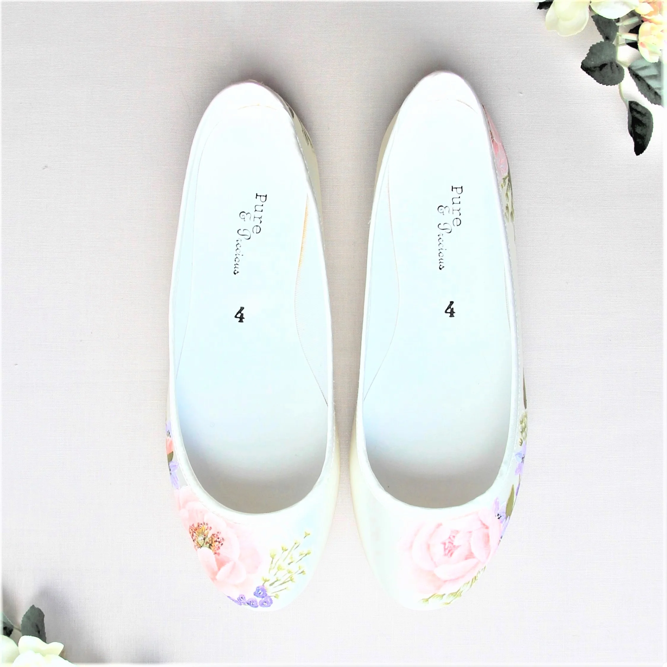 painted custom flat wedding ballerina shoes pink peony 