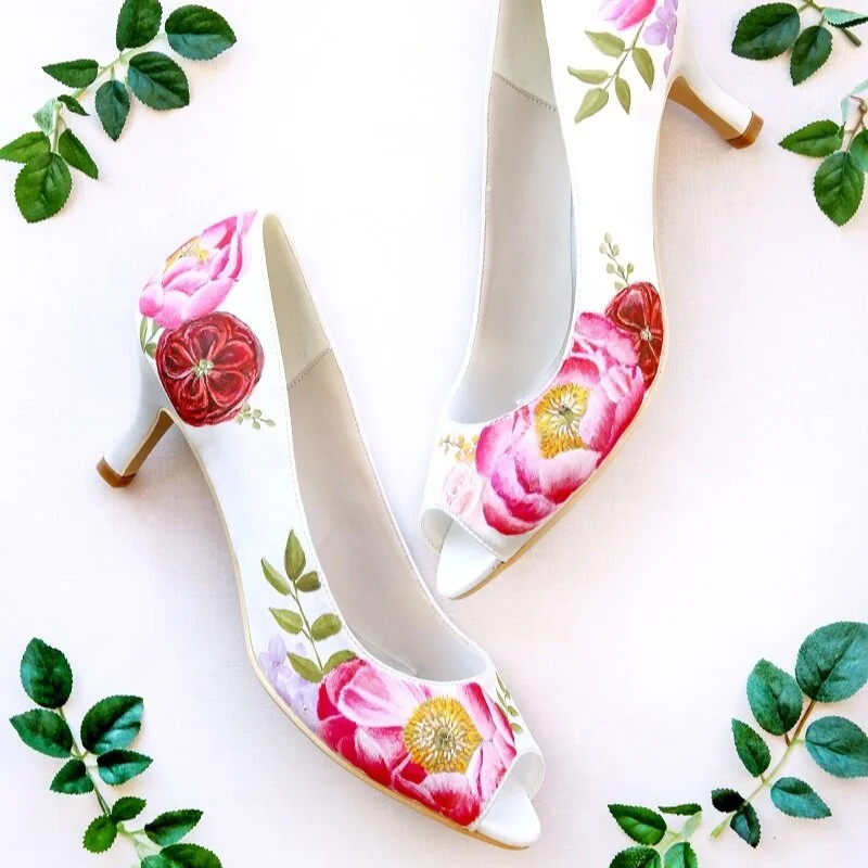 Coral Charm Pink Peony and David Austin Juliet Rose print Hand