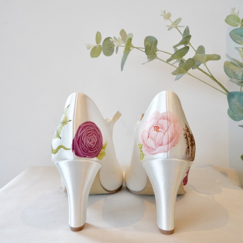 Unique Painted Wedding Shoes with Medieval castle and Green Dragon —Bespoke  Wedding Accessories