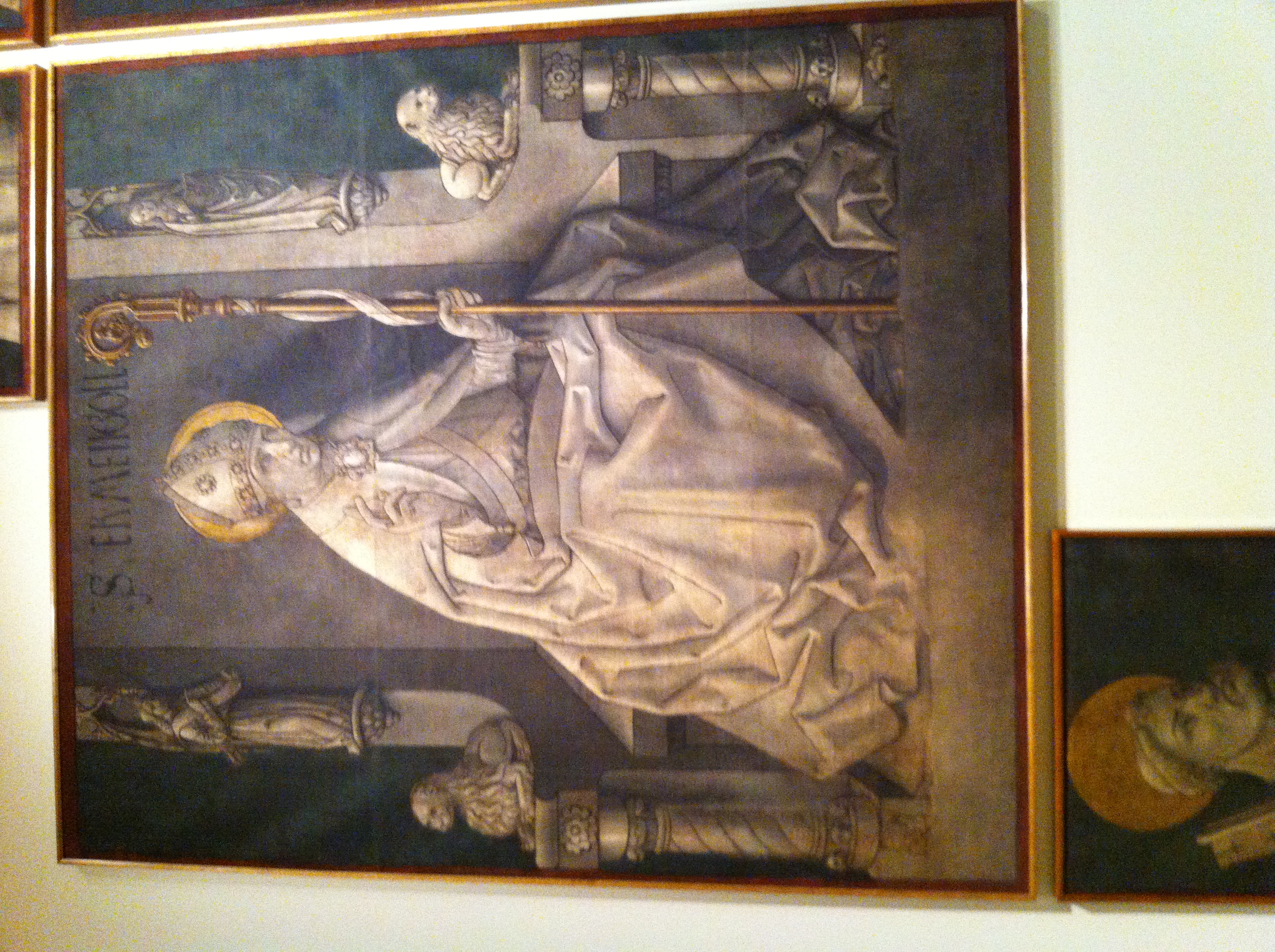 an interesting 15th century painting of a statue. It is outlined in black. It referenced a graphic novel to me