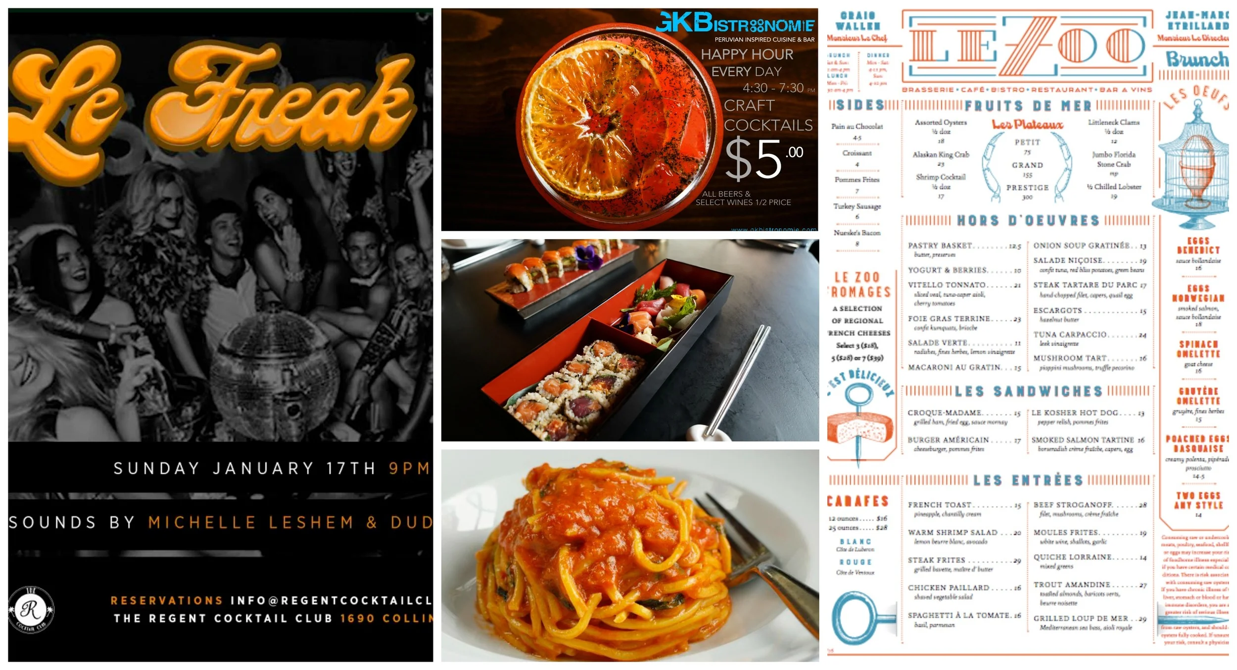Weekly Nibble: "Burgie Awards", Le Freak at Regent Cocktail Club,  Scarpetta Carb-Up Prix Fixe, Happy Hour at GK Bistronomie, Brunch at Le Zoo 