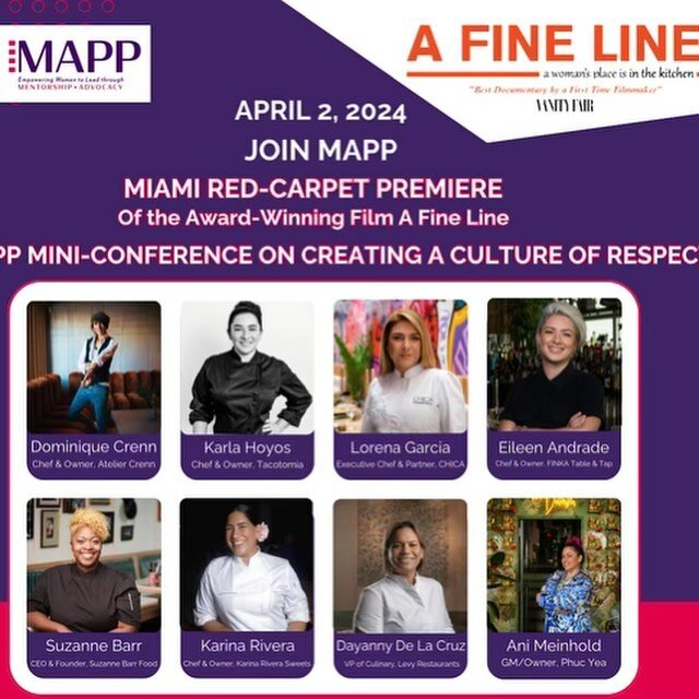Red Carpet Premiere of the inspiring 2017 documentary about women in culinary @afinelinemovie on April 2nd. Tickets are still available. 

For chefs or aspiring chefs, a special mini- conference at @santorinibygeorgios begins at 3:30.

Hear from the 