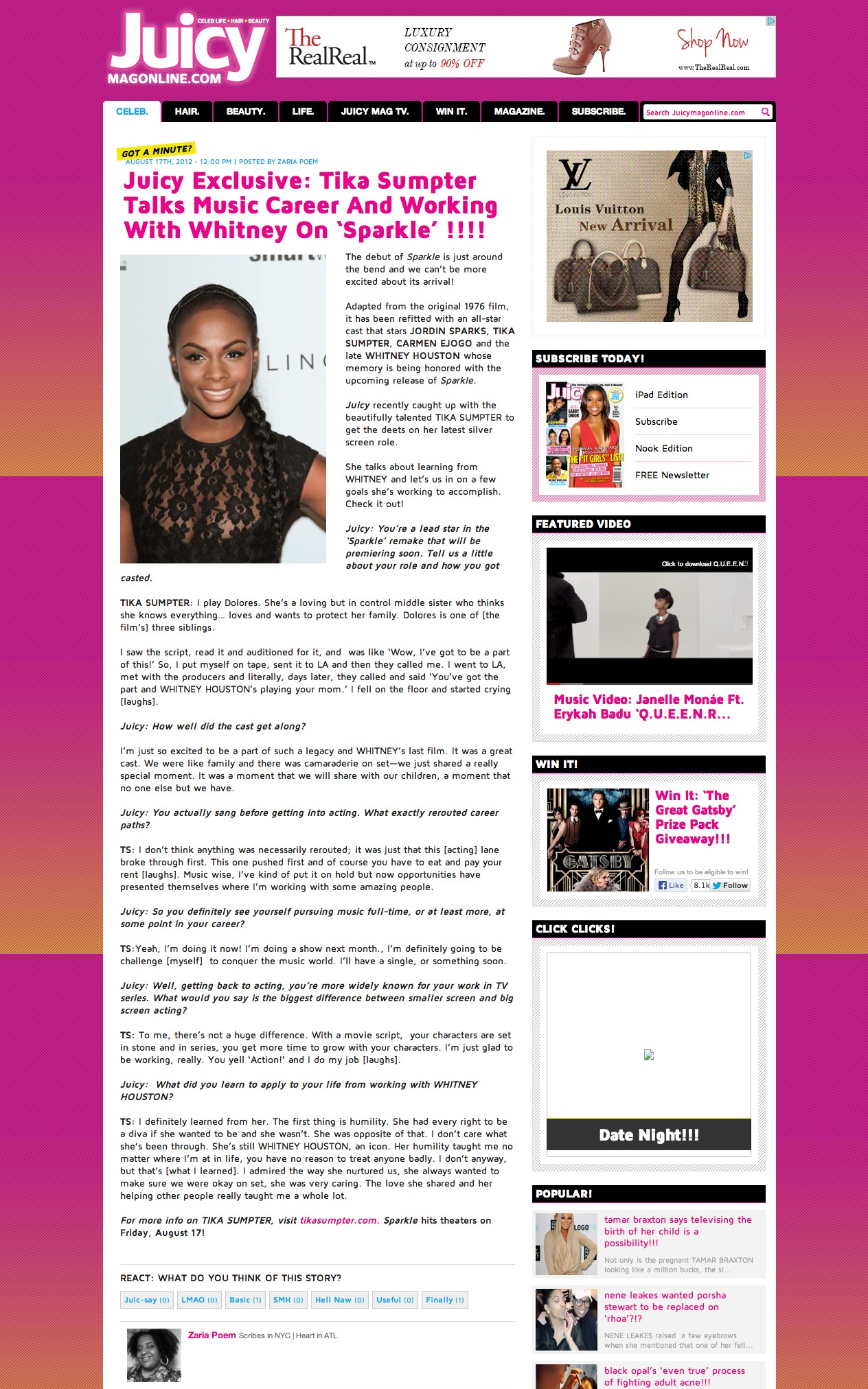 Actress Tika Sumpter Interview (Juicy Magazine)