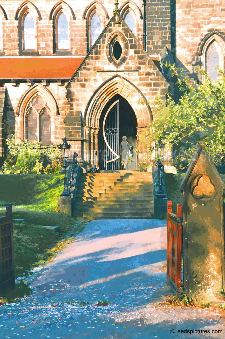 St Chad's - after a wedding Early morning, dappled light and confetti still all over the path