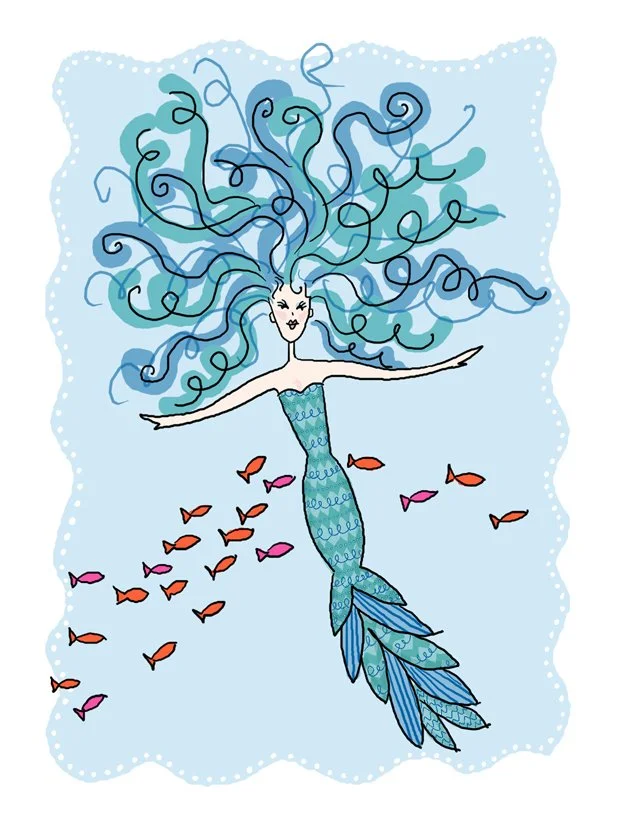 Mermaid Folded Notecard  blue.jpg