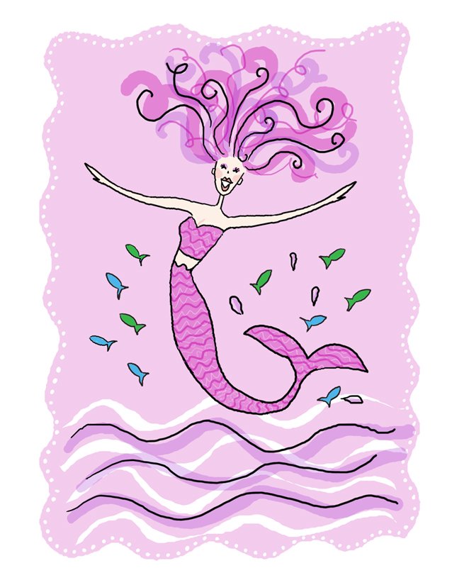 Mermaid Folded Notecard (pink).jpg