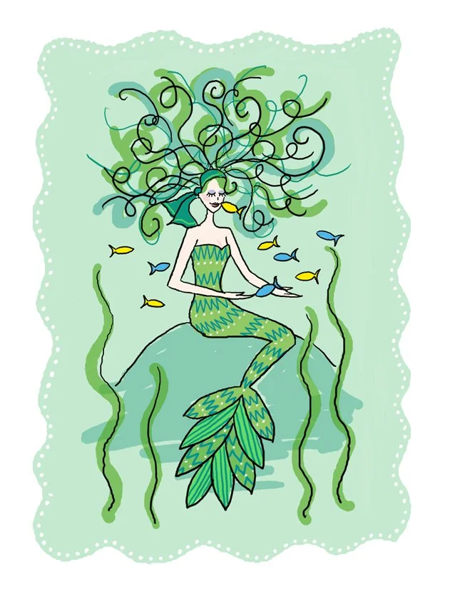 Mermaid Folded Notecard (green).jpg