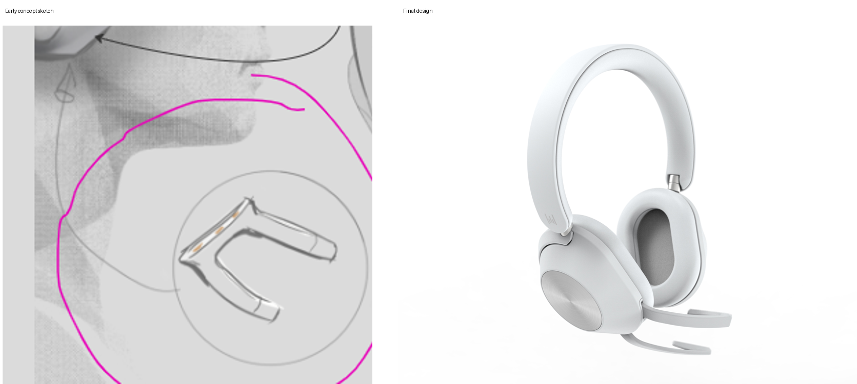 Side-by-side images comparing initial Wispr Pro feature sketch vs rendering