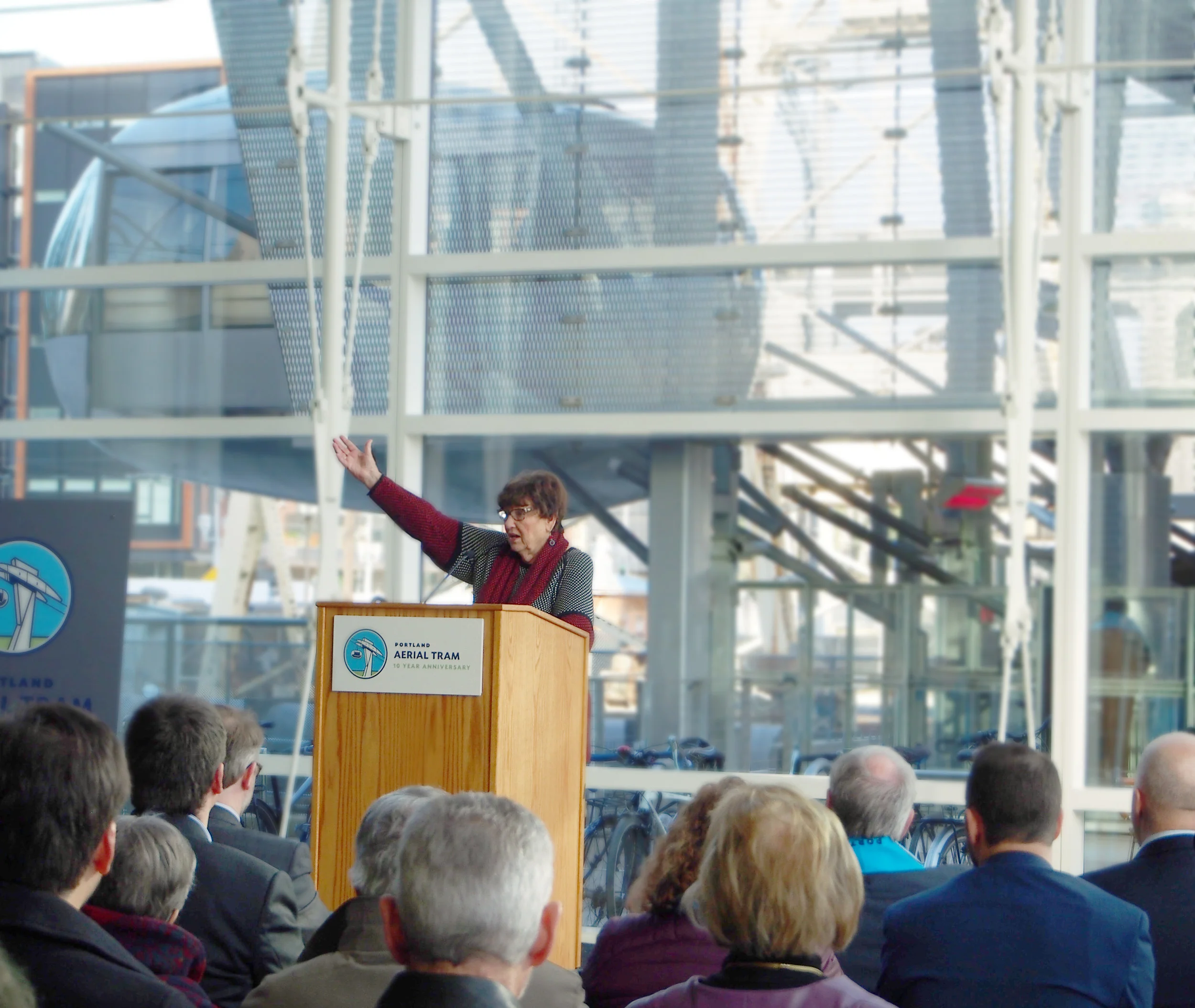 Darlene Hooley, for whom the US Congresswoman Darlene Hooley Pedestrian Bridge at Gibbs Street is named.
