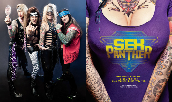 Opening feature spread design in Inked magazine's February, 2012 issue featuring the Los Angeles based glam rock band, Steel Panther.