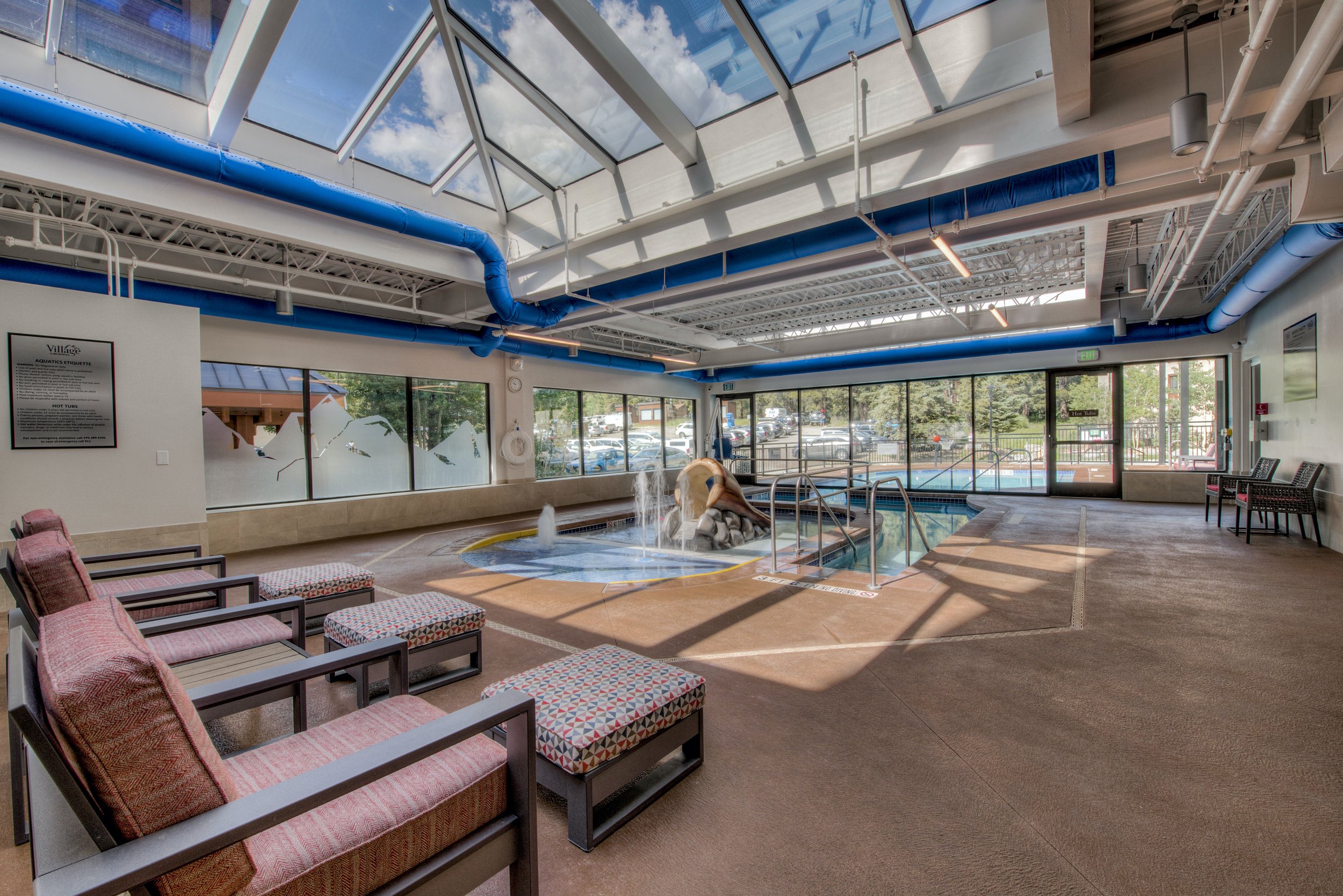 Indoor pool with gradual entry and small slide for the little folk