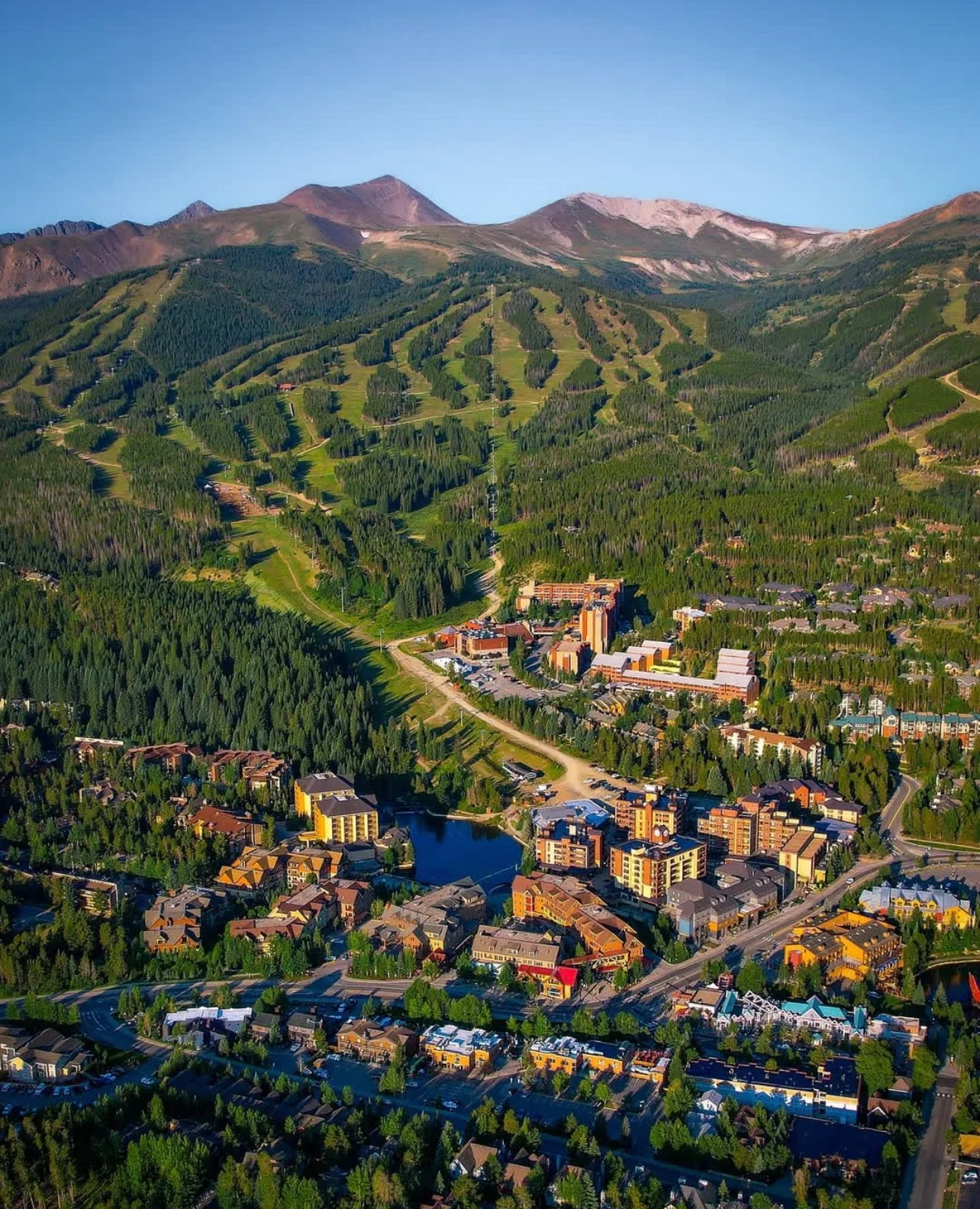 Arial view of the Village at Breckenridge, Trails End and the Base of Peak 9