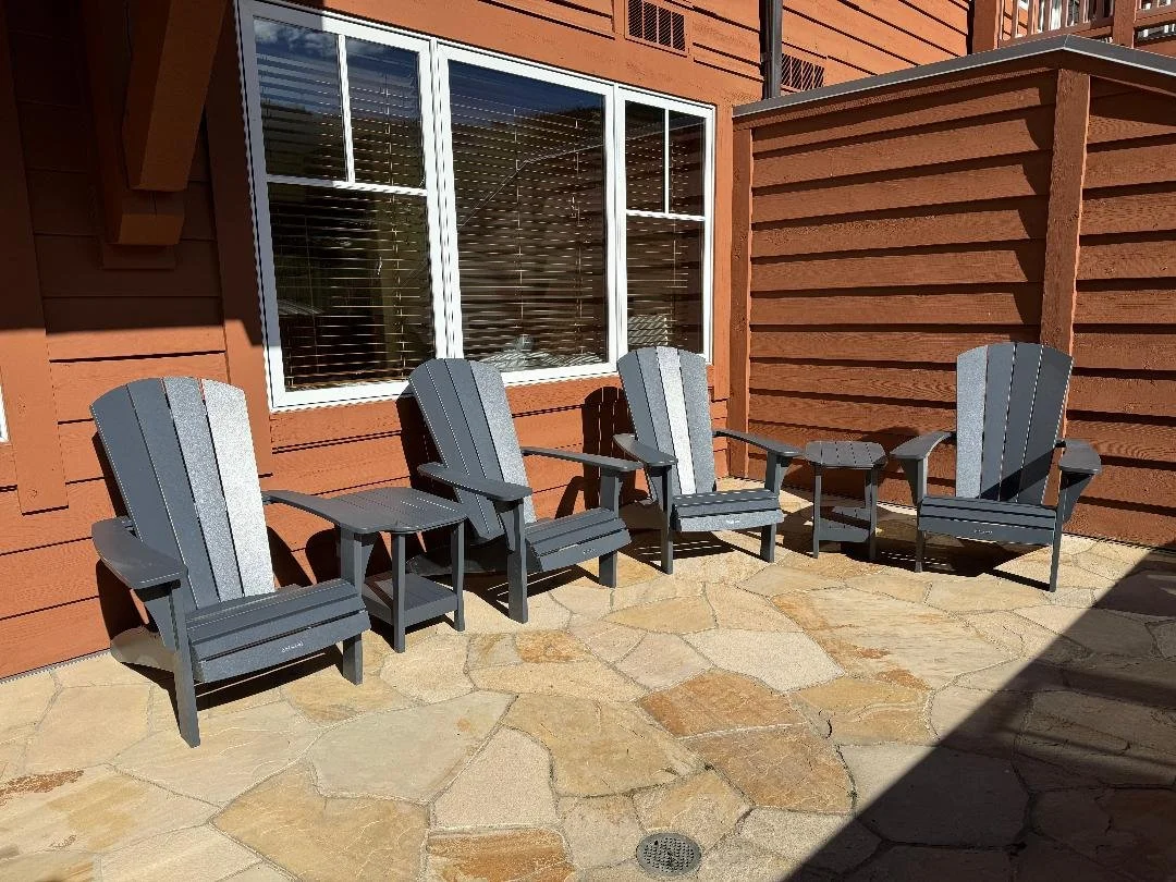  4 new Adirondack chairs and side table to relax and take in the mountain scenery  
