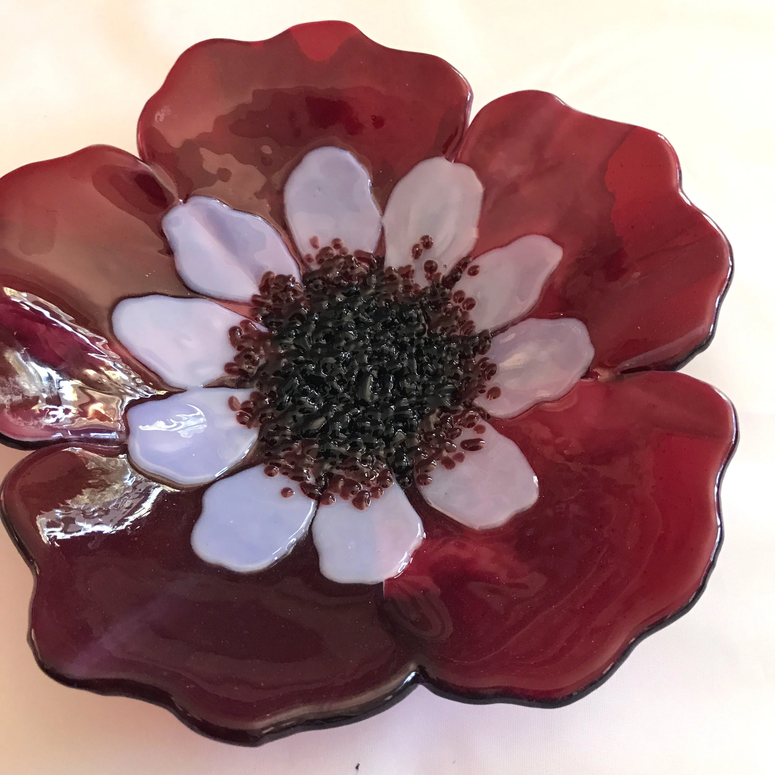 Burgundy / White Poppy Bowl 8"