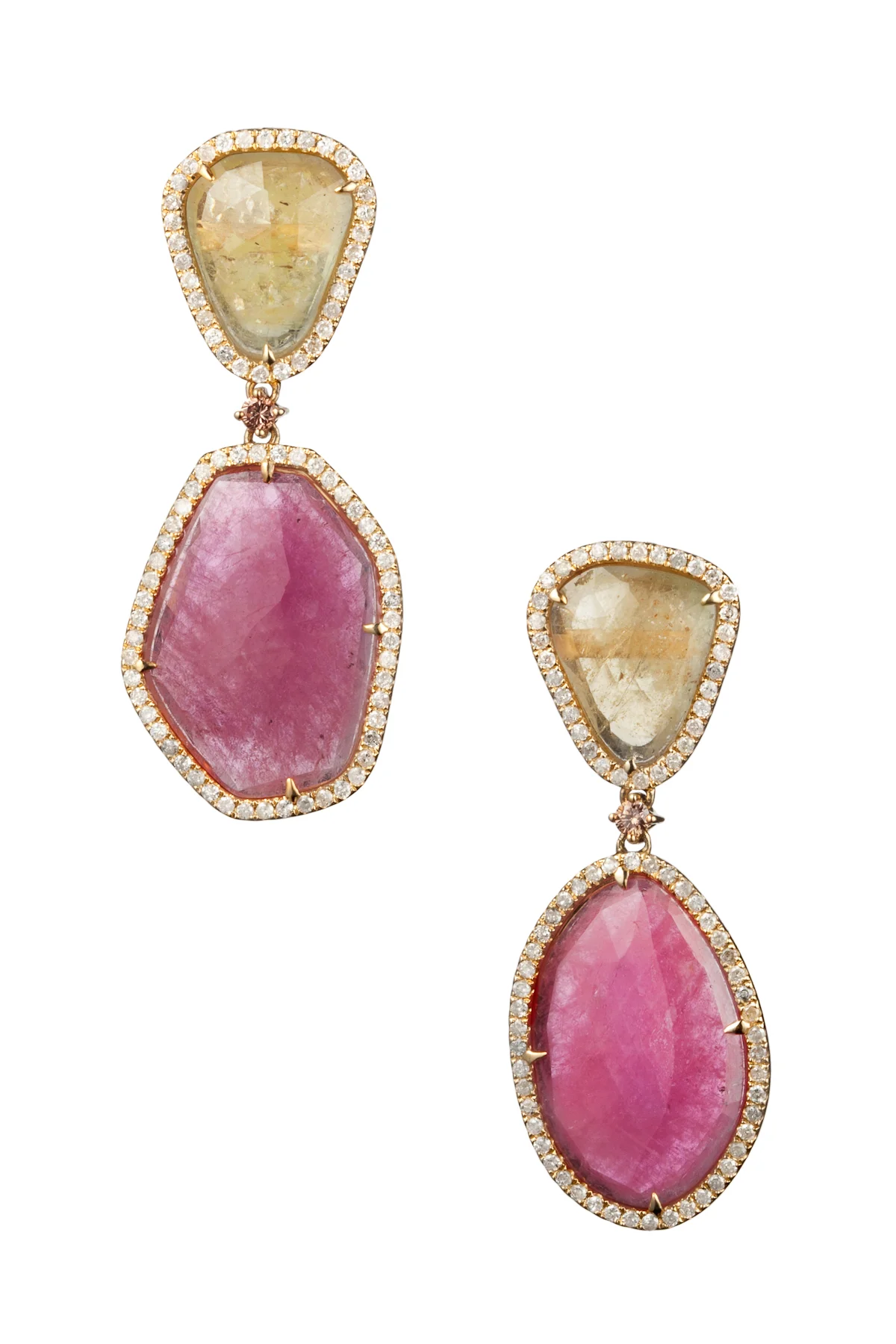Pink Sapphire & Yellow Sapphire with Diamonds Drop Earrings