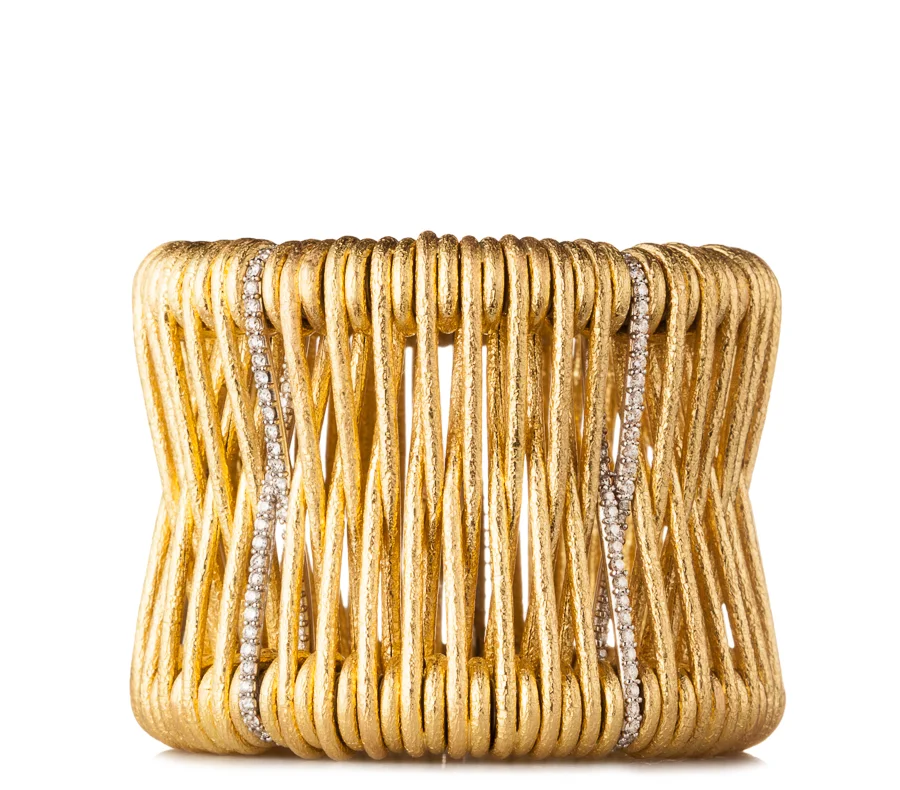  18kt Yellow and White Gold Spring Cuff with Diamonds 