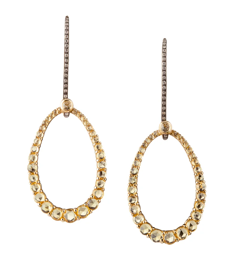  Rose Cut Yellow Sapphire Earrings in 18kt Yellow Gold with Diamonds by Kathleen Dughi 