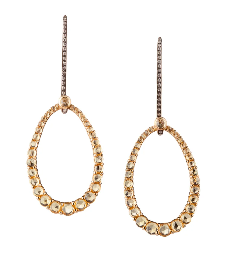  Rose Cut Yellow Sapphire Earrings in 18kt Yellow Gold with Diamonds by Kathleen Dughi 