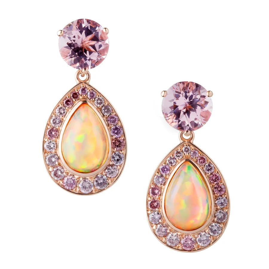  Ethiopian Opal, Morganite and Pink Diamond Earrings in 18kt Rose Gold by Kathleen Dughi 