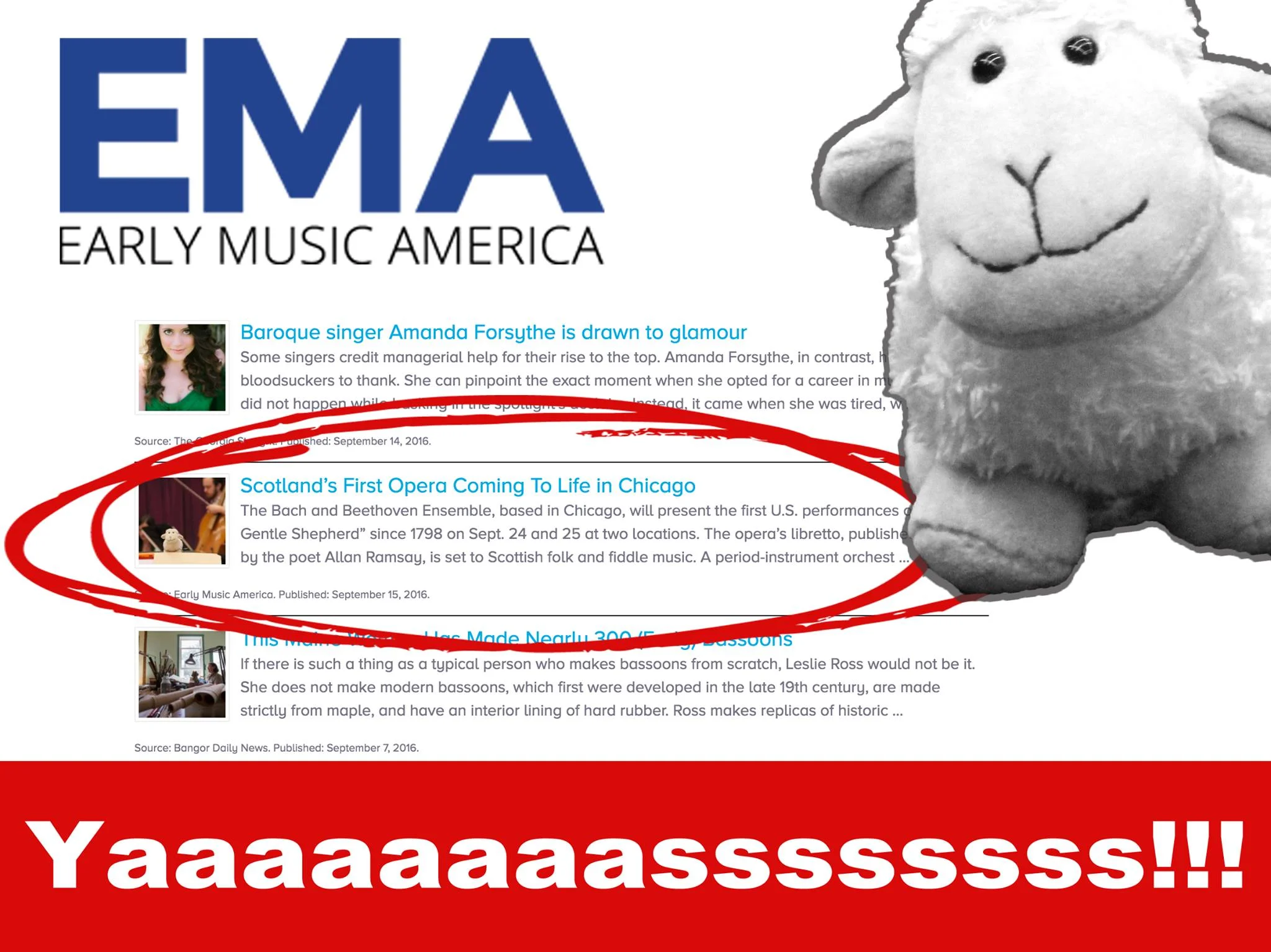 Click to view Pepe the Sheep's appearance on Early Music America: https://www.earlymusicamerica.org/