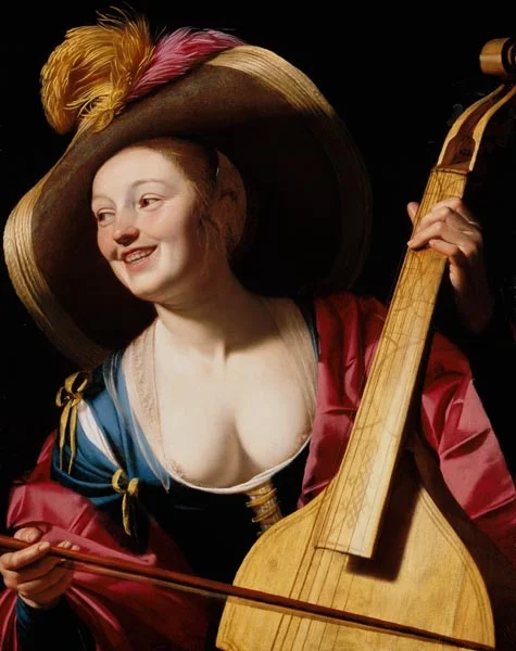 Gambist plays using underhand technique ( Honthorst )