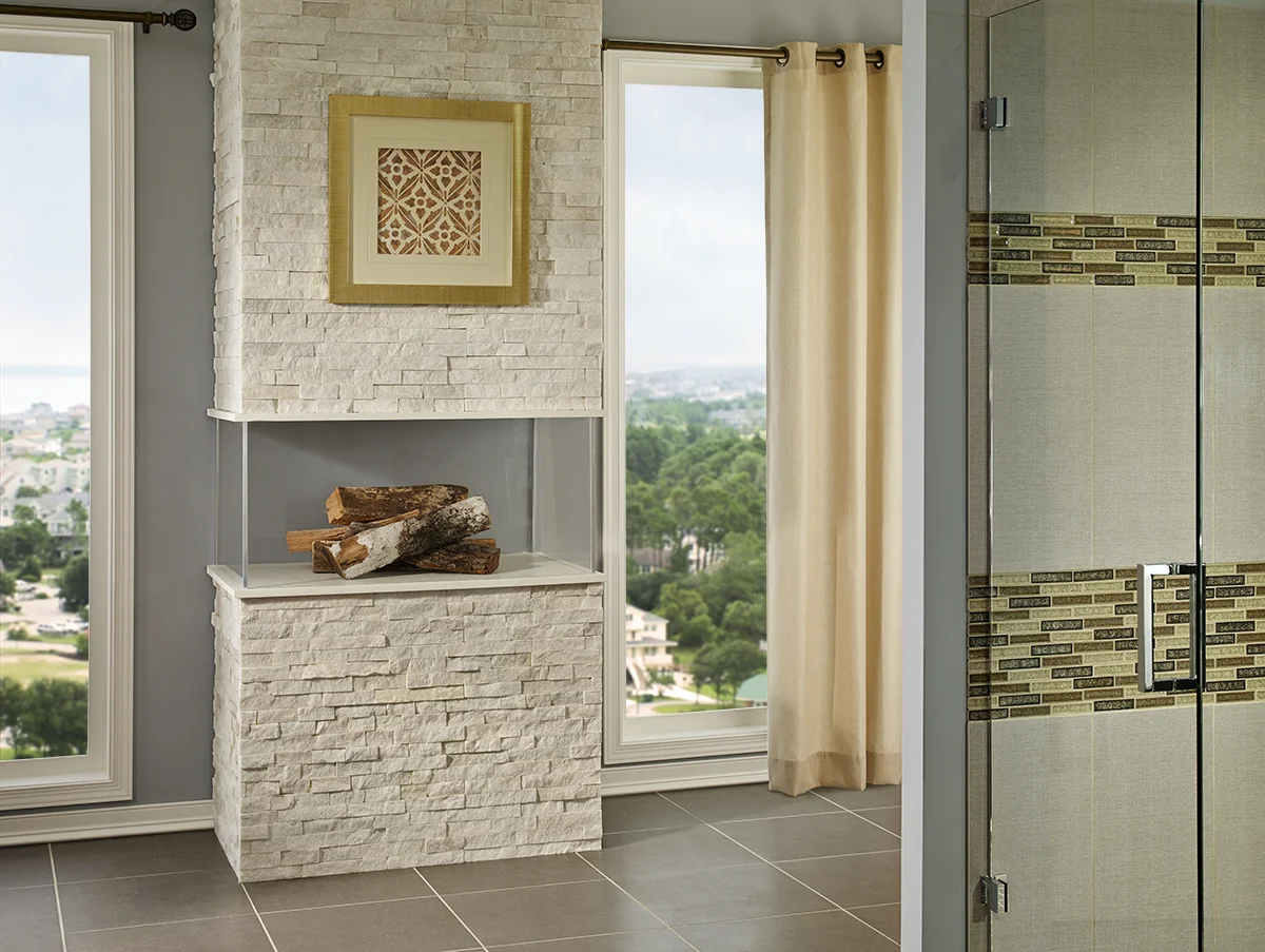 (1)Arctic White Ledger Panels (2)Concrete Dimensions Porcelain