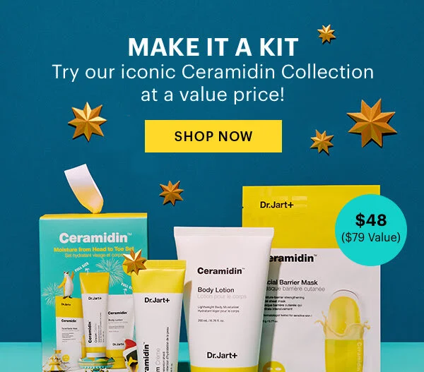 Dr.Jart+ Ceramidin Collection image with gold stars in the background