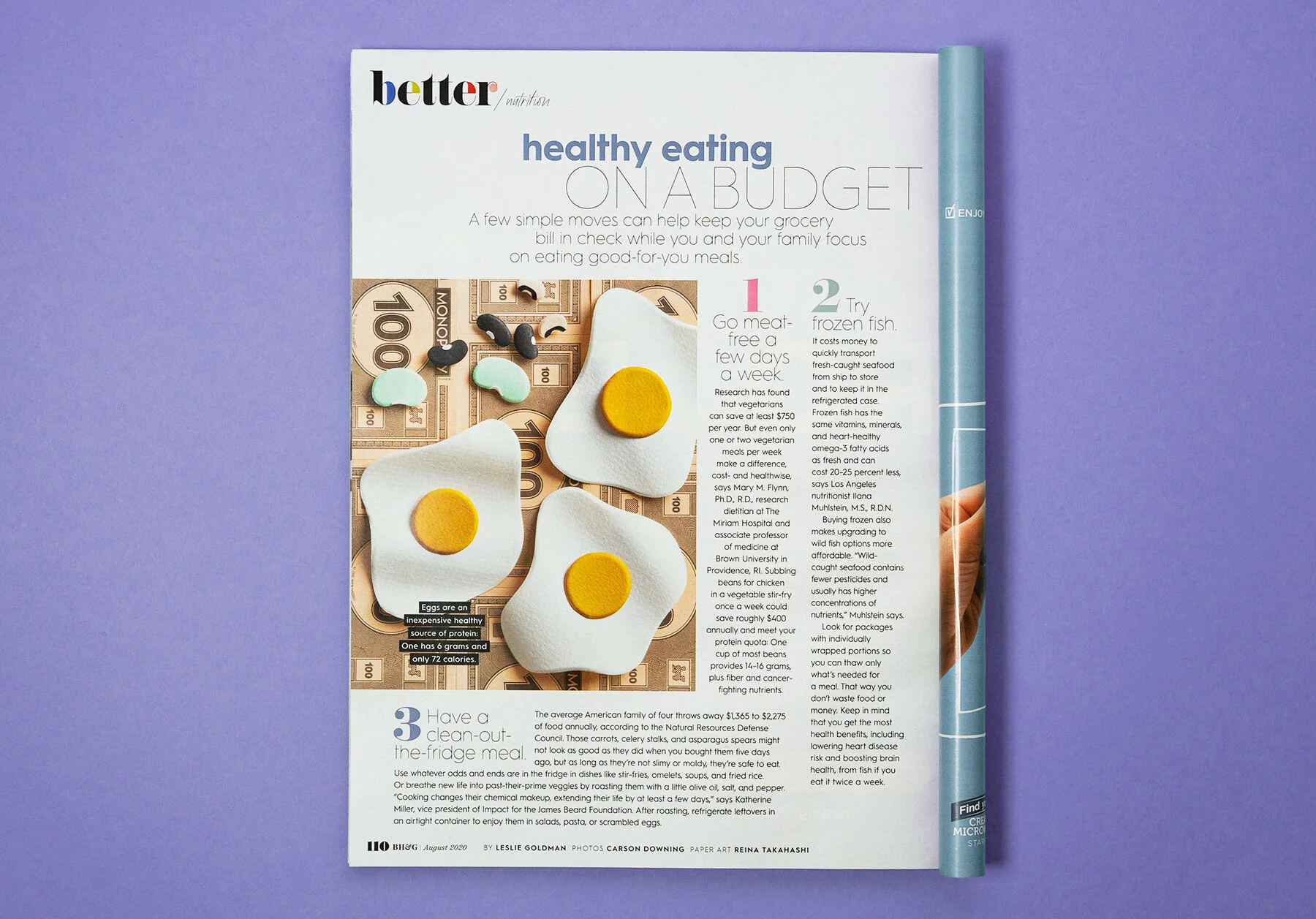 Magazine page with image of paper eggs and beans