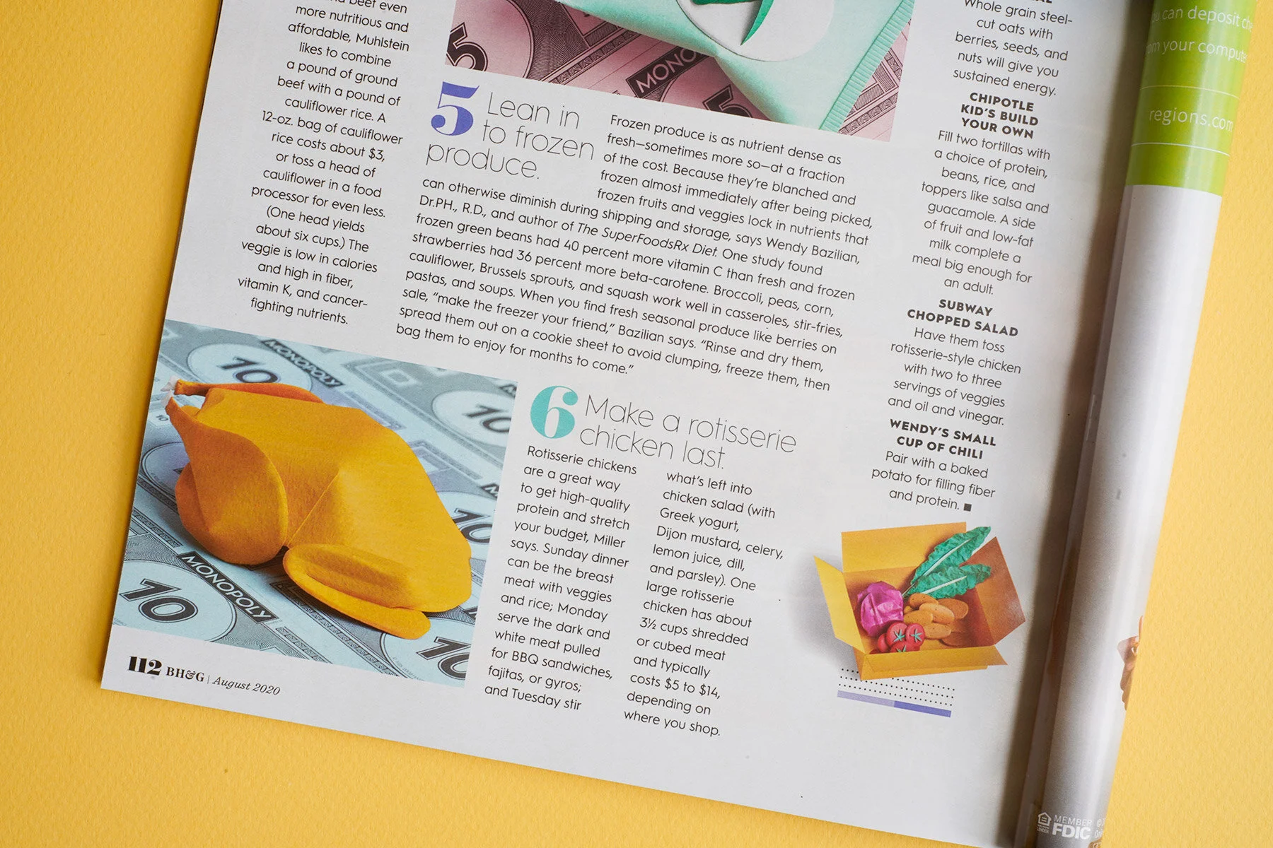 Close up of roast chicken image on magazine