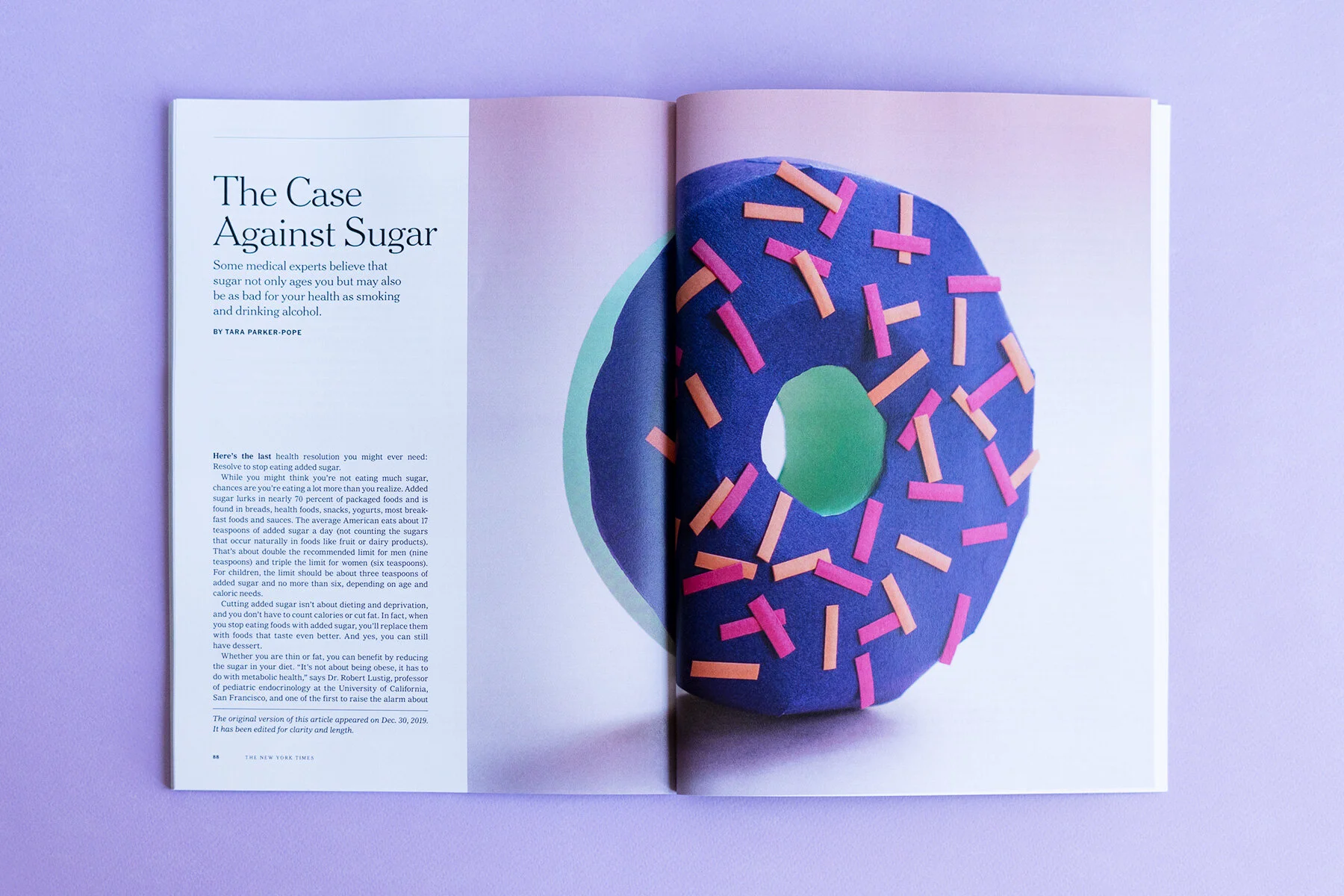 Magazine spread with paper donut
