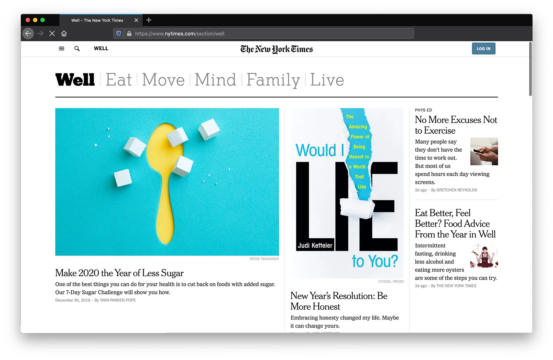 New York Times Well home page screenshot