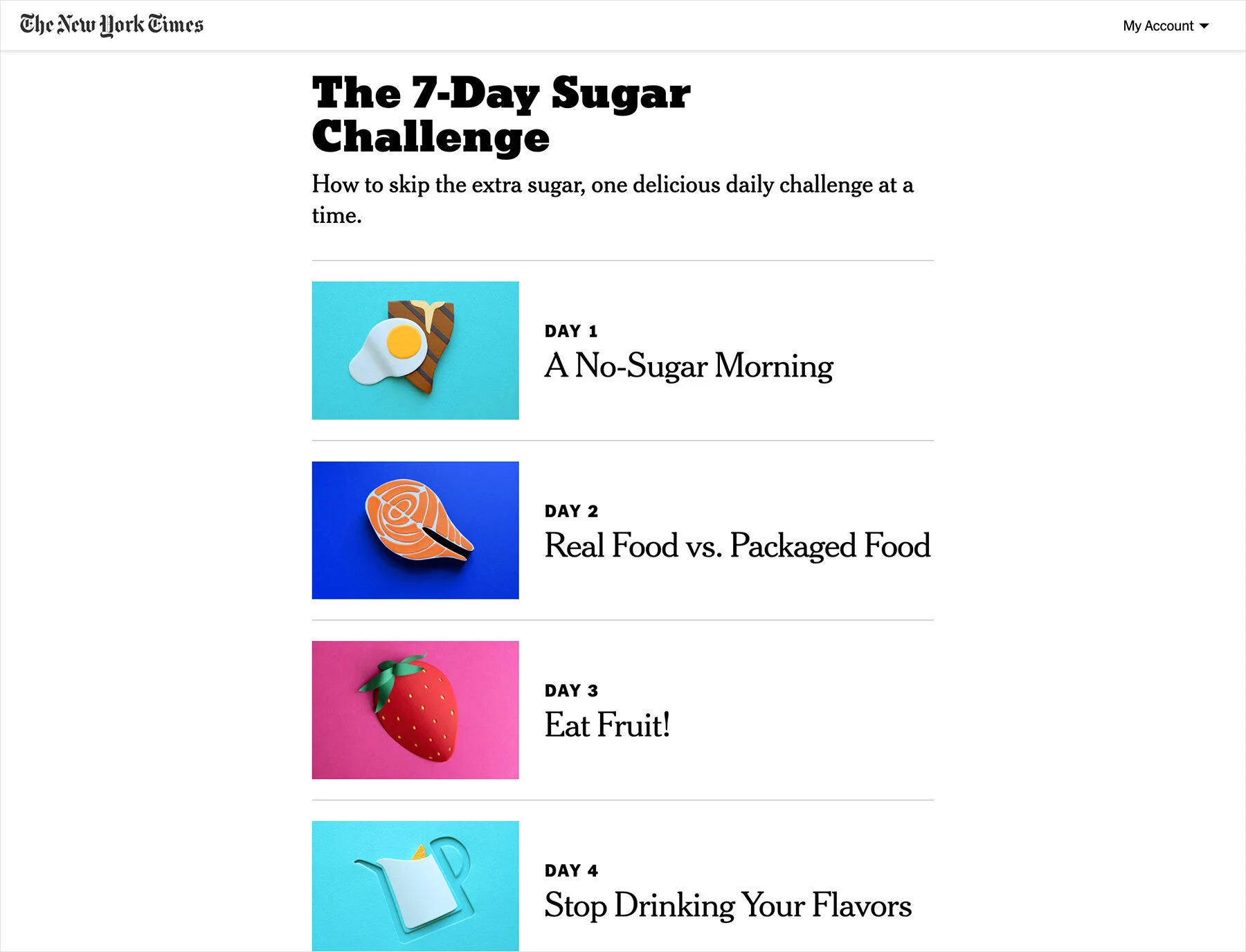 Screen shot of NY Times website with paper food images