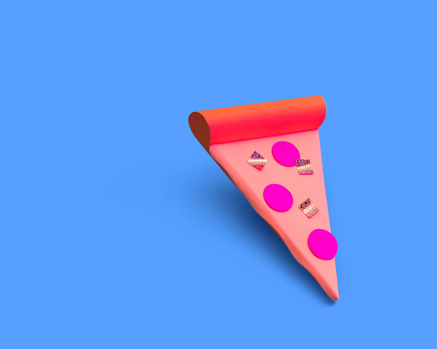 Paper pizza with shiny toppings