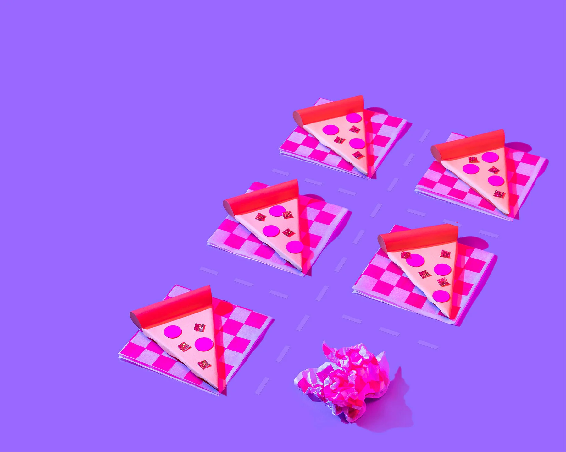 Grid of paper pizzas