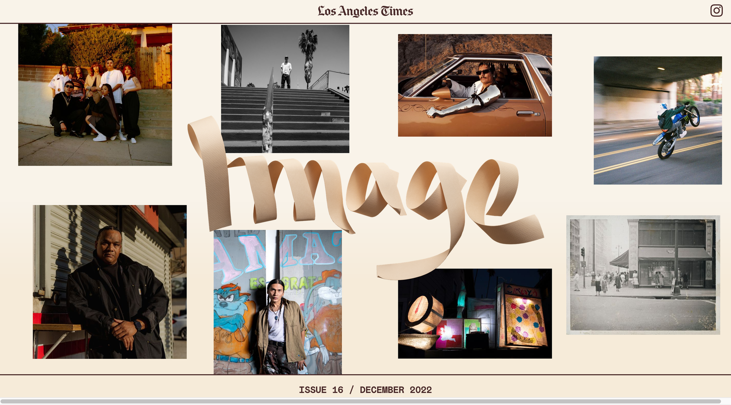 Screenshot of LA Times page featuring paper letterforms