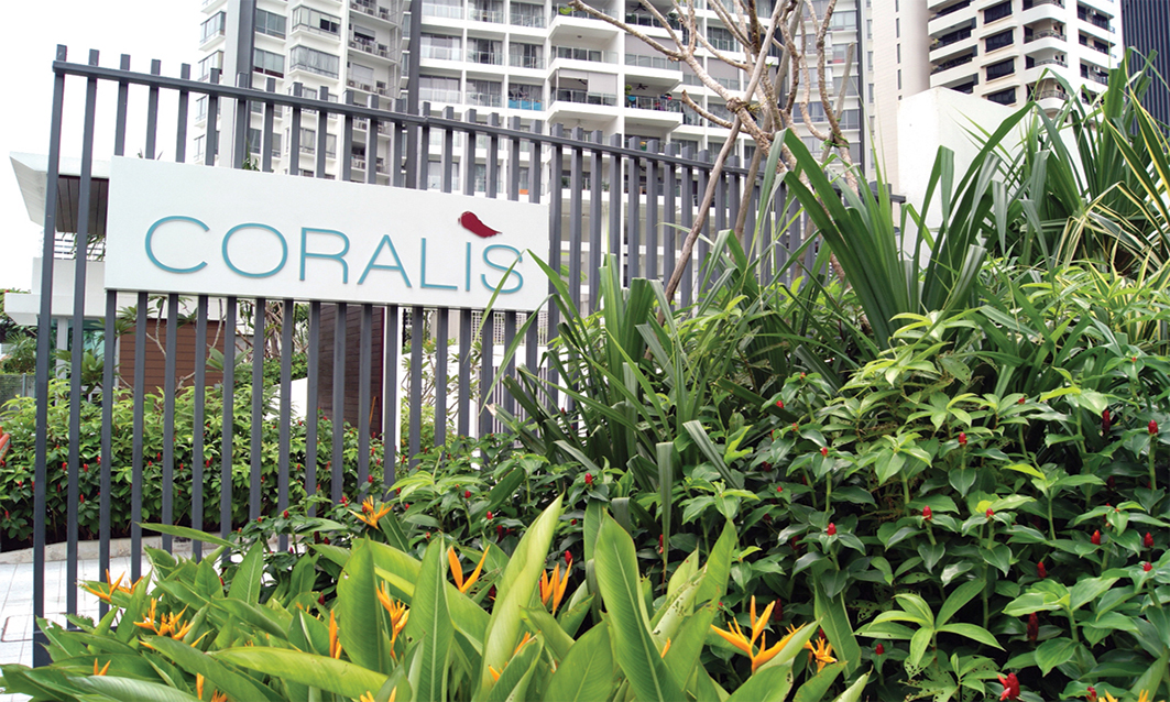 Coralis is a freehold development along Joo Chiat Road. Despite being located in a district where land space is limited, it spots a wide array of outdoor facilities placed strategically amongst the landscape to maximise land use. The design of the landscape aims to provide privacy for the residents, interests to the outdoor facilities and value-add to the estate.