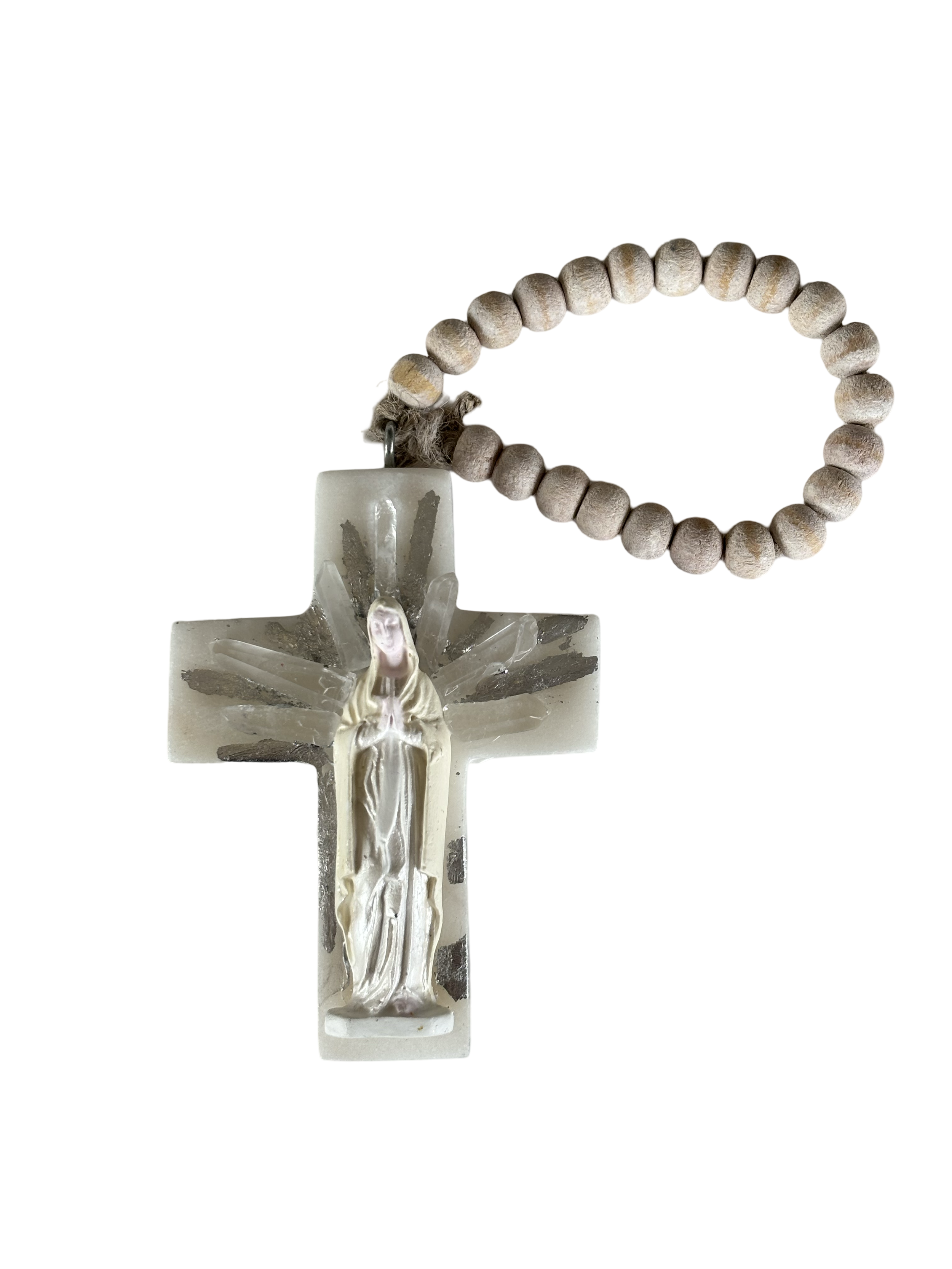 Virgin Mary Silver on White Marble