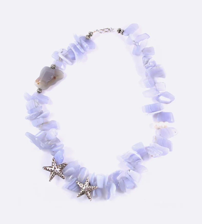 Blue Lace Agate and Silver Star Fish Necklace