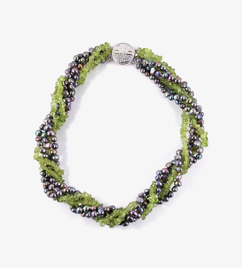Peridot and Mother of Pearl Multi Strand Necklace