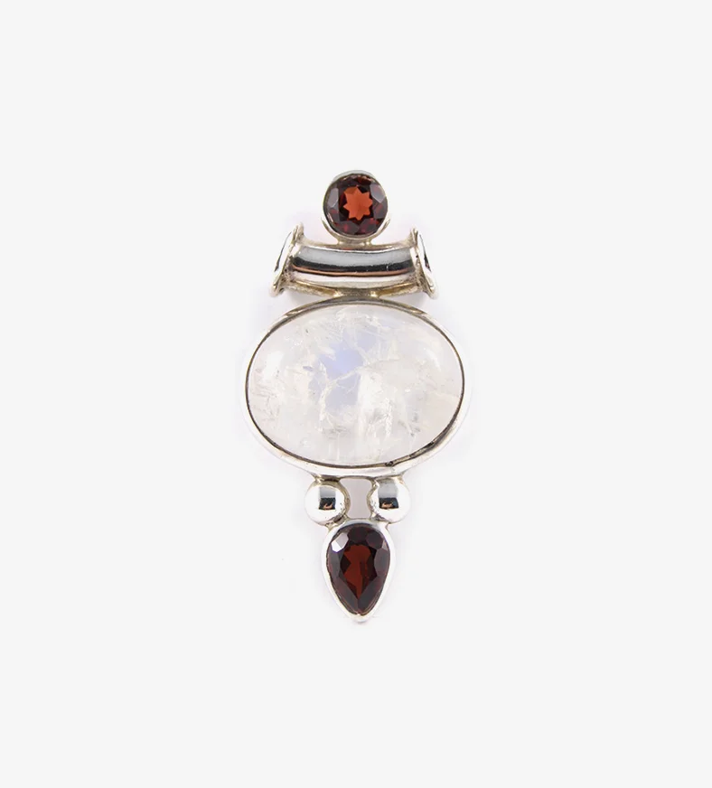 Moonstone and Faceted Garnet Pendant 