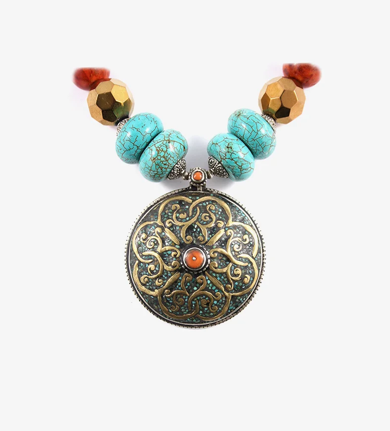 Antique Tibetan Turquoise Amulet Necklace