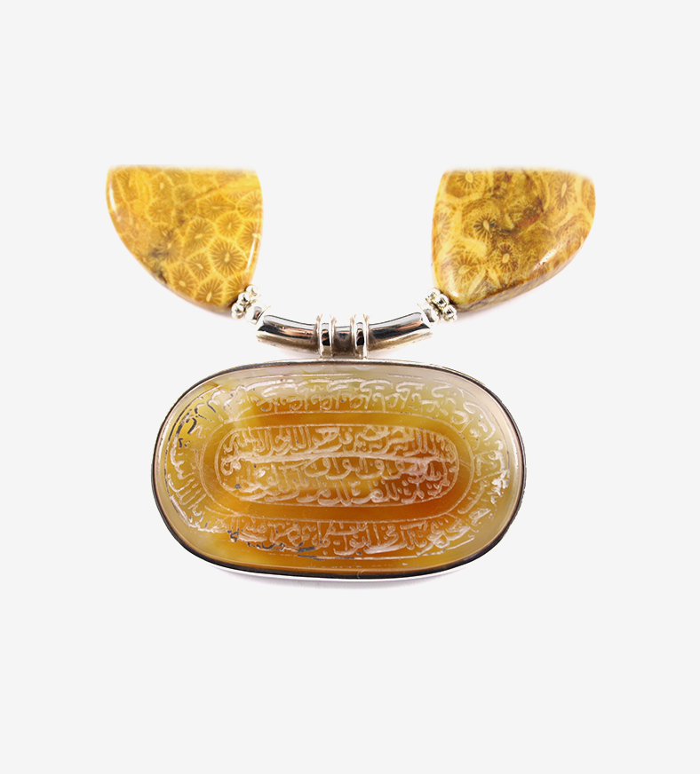 Fossil Stone and Carved Carnelian Necklace