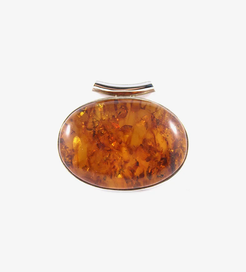 Oval Amber Pendant with Silver Bale
