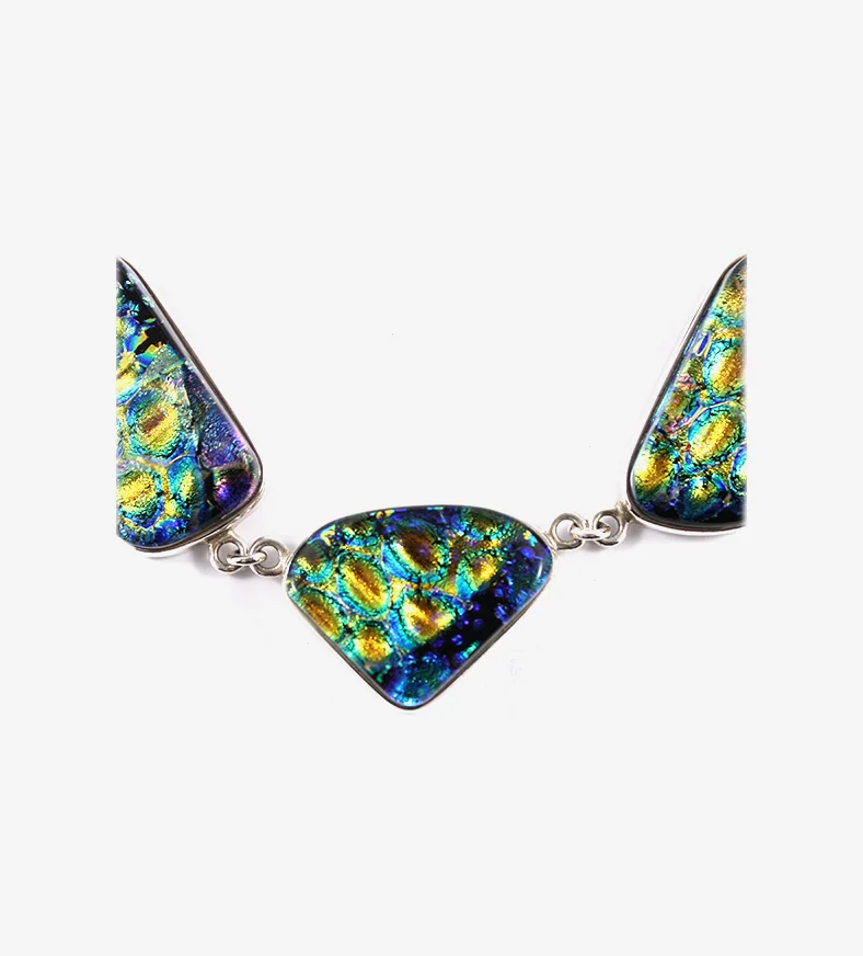 Green and Gold Multi Stone Dichroic Glass Necklace