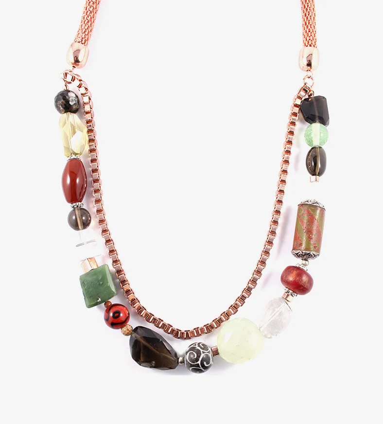 Rose Gold Metal and Multi Stone Necklace